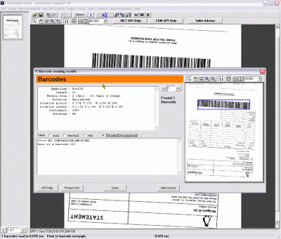 COM .NET reads DataMatrix 2D barcodes from scanned, faxed or camera images